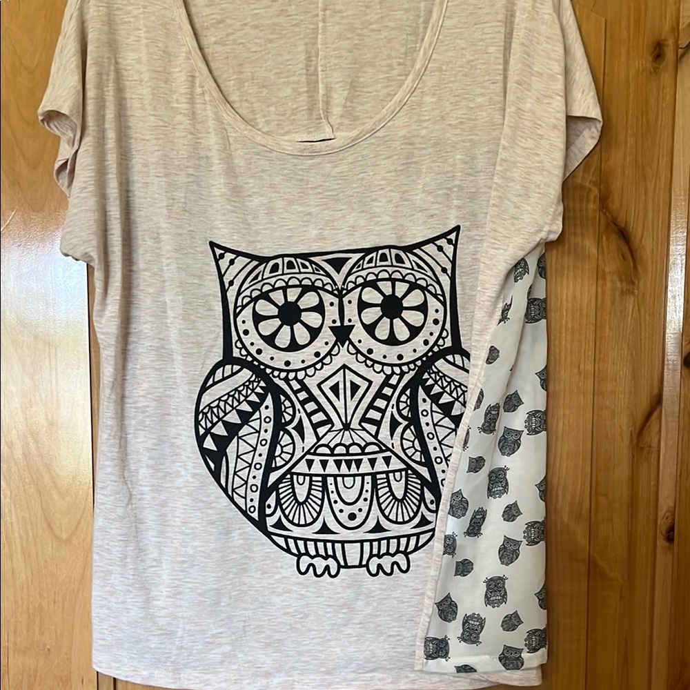 owl Graphic Asymmetrical Short Sleeve Tee